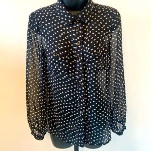 Iris Los Angeles Women’s Sheer Black Cream button up Blouse Size S
